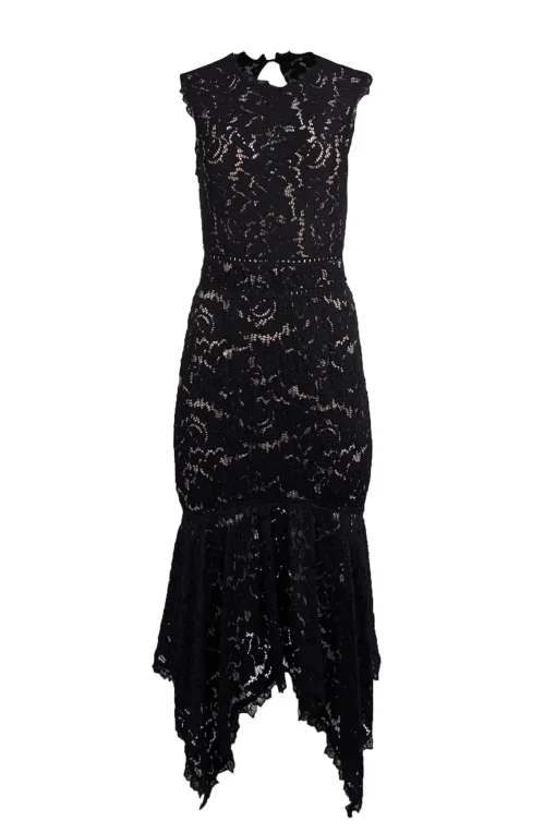 Saylor - Black Lace Asymmetrical Hem Midi Dress Sz M