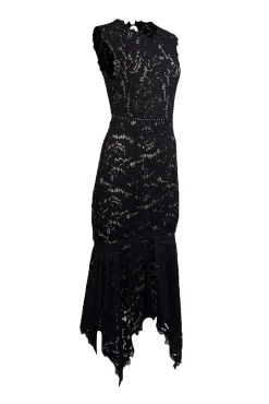 Saylor - Black Lace Asymmetrical Hem Midi Dress Sz M