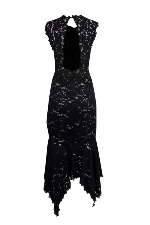 Saylor - Black Lace Asymmetrical Hem Midi Dress Sz M