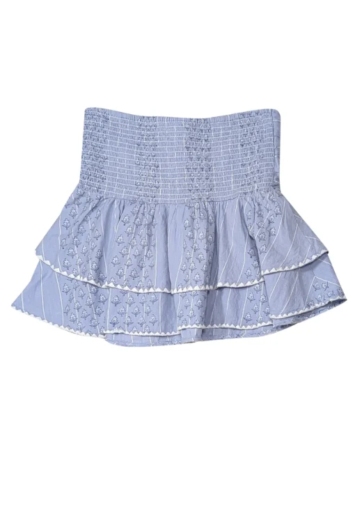 Saylor - Blue & White Print Smocked Waist Mini Skirt Sz L
