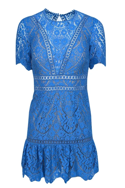 Saylor - Blue Lace Flounce Hem Mini Dress Sz XS