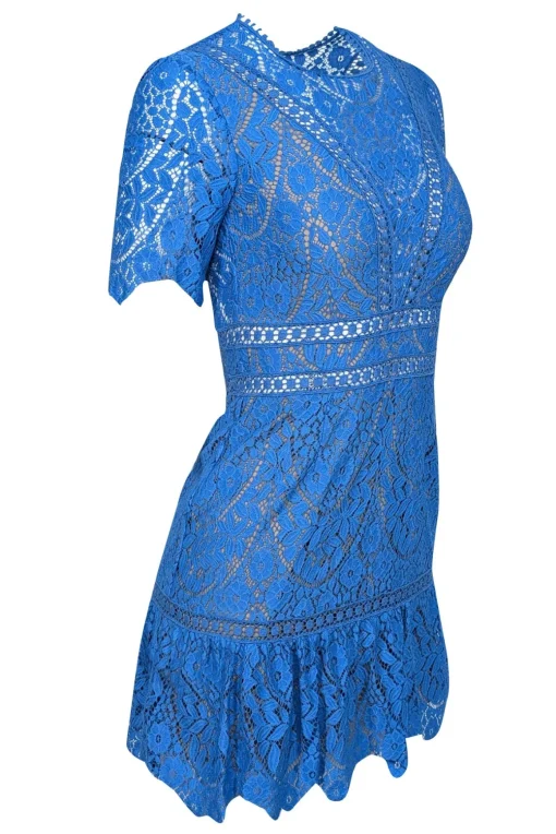 Saylor - Blue Lace Flounce Hem Mini Dress Sz XS