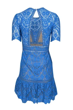 Saylor - Blue Lace Flounce Hem Mini Dress Sz XS