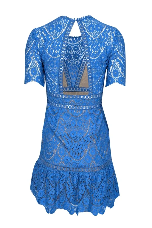 Saylor - Blue Lace Flounce Hem Mini Dress Sz XS