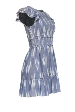 Saylor - Indigo Blue & White Ikat Print Cotton Mini Dress Sz S