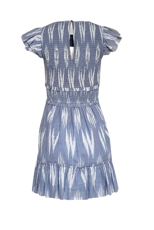 Saylor - Indigo Blue & White Ikat Print Cotton Mini Dress Sz S