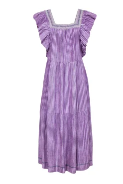 Saylor - Purple Striped Cotton Midi Dress Sz L
