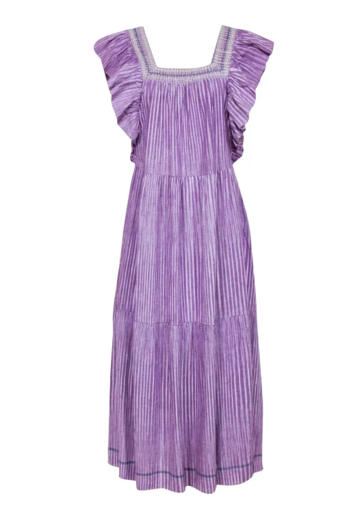 Saylor - Purple Striped Cotton Midi Dress Sz L
