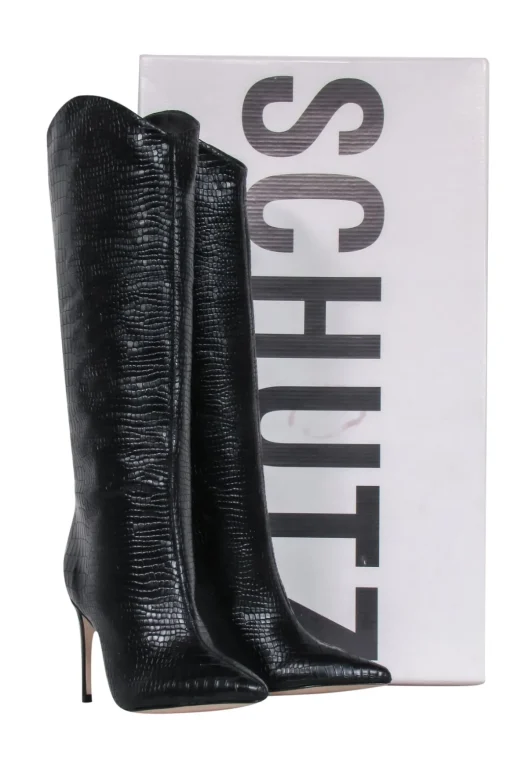 Schutz - Black Crocodile Textured Tall Boots Sz 7.5