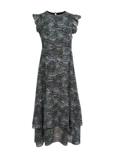 Scotch & Soda - Dark Green, Teal, & Black Feather Print Sleeveless Midi Dress Sz 4