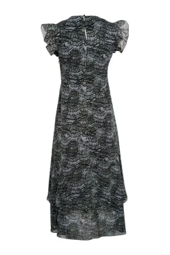 Scotch & Soda - Dark Green, Teal, & Black Feather Print Sleeveless Midi Dress Sz 4