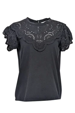 Sea NY - Black Short Sleeve w/ Eyelet Detail Top Sz S