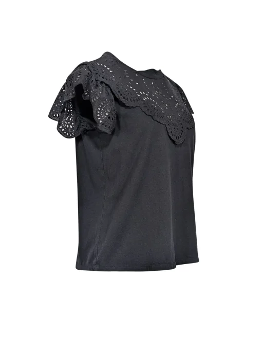 Sea NY - Black Short Sleeve w/ Eyelet Detail Top Sz S