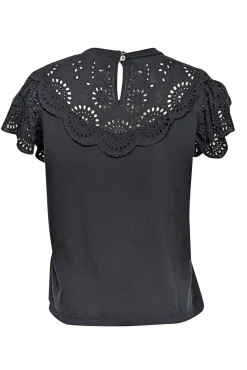 Sea NY - Black Short Sleeve w/ Eyelet Detail Top Sz S