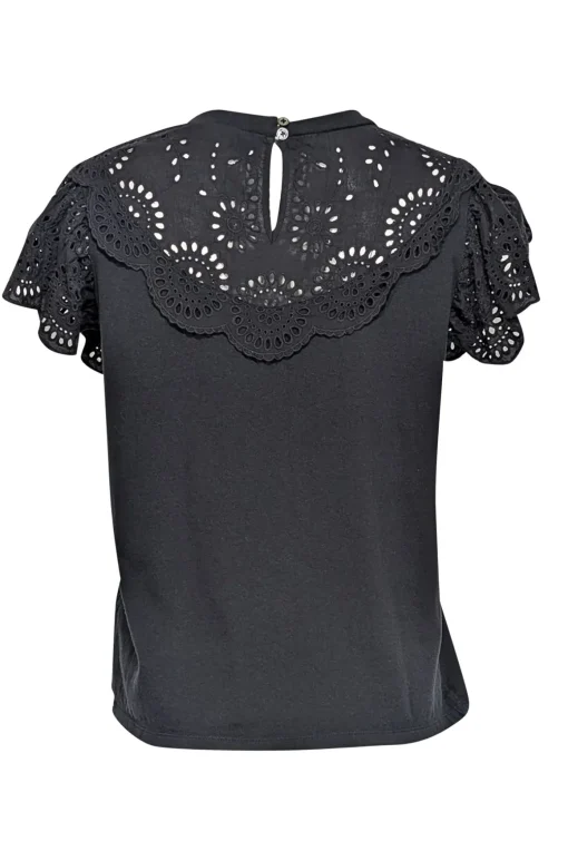 Sea NY - Black Short Sleeve w/ Eyelet Detail Top Sz S
