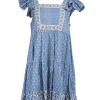Sea NY - Blue & Beige Floral Print Cotton Mini Dress Sz L
