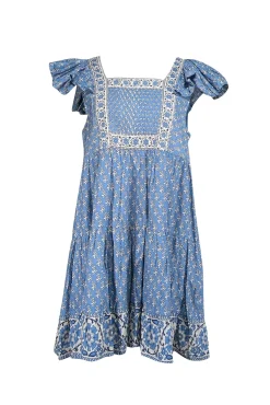 Sea NY - Blue & Beige Floral Print Cotton Mini Dress Sz L