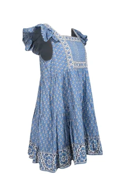 Sea NY - Blue & Beige Floral Print Cotton Mini Dress Sz L
