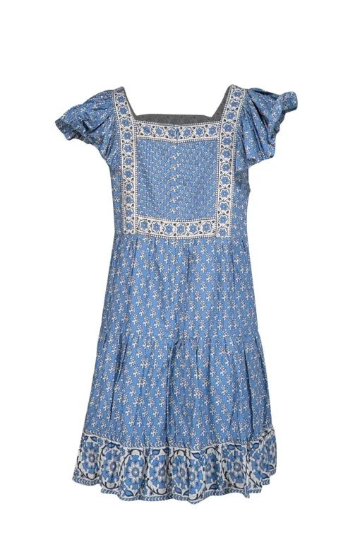 Sea NY - Blue & Beige Floral Print Cotton Mini Dress Sz L