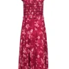 Sea NY - Brick Red Floral Print " Monet Smocked Midi" Dress Sz 4