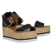 See by Chloe - Black Leather Espadrille Flatform Sandals Sz 8