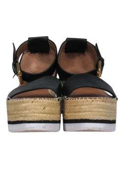 See by Chloe - Black Leather Espadrille Flatform Sandals Sz 8