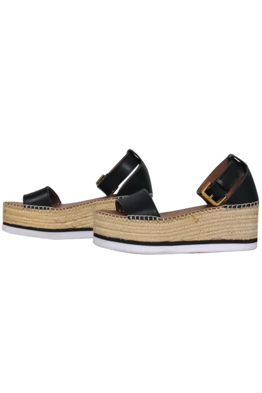 See by Chloe - Black Leather Espadrille Flatform Sandals Sz 8