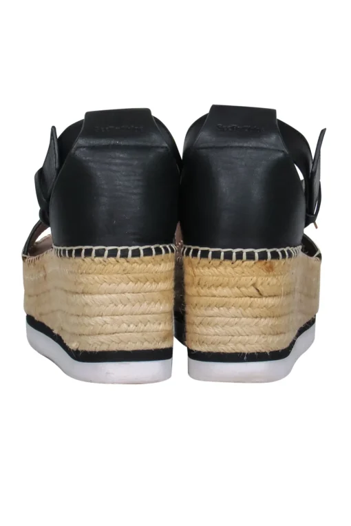 See by Chloe - Black Leather Espadrille Flatform Sandals Sz 8