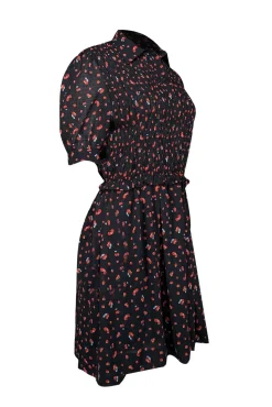 See by Chloe - Black w/ Red Cherry & Strawberry Print Smocked Bodice Dress Sz 6