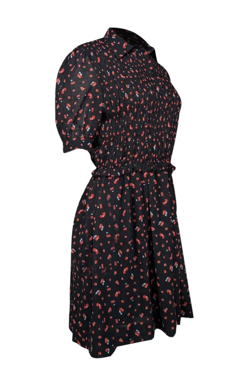 See by Chloe - Black w/ Red Cherry & Strawberry Print Smocked Bodice Dress Sz 6