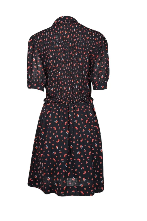 See by Chloe - Black w/ Red Cherry & Strawberry Print Smocked Bodice Dress Sz 6