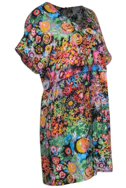 See by Chloe - Bright Multicolor Floral Silk Satin Shift Dress Sz 8