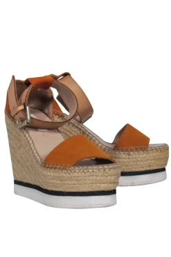 See by Chloe - Burnt Orange Suede Woven Platform Espadrilles Sz 6