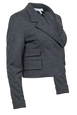 See by Chloe - Gray Woven Cropped Moto-Style Jacket Sz 8