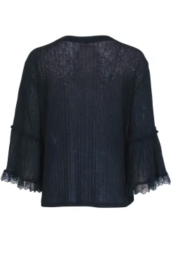 See By Chloe - Navy Line Textured Lace Trimmed Long Sleeve Shirt Sz M