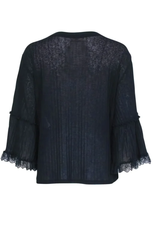 See By Chloe - Navy Line Textured Lace Trimmed Long Sleeve Shirt Sz M