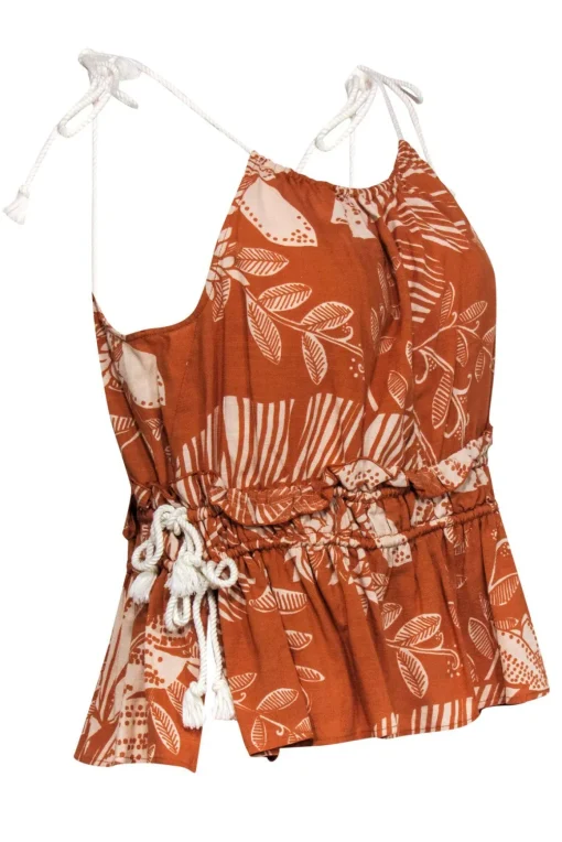 See by Chloe - Orange & Cream Printed Tank w/ Rope Straps Sz 8