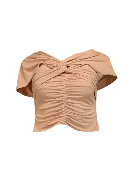 Self-Portrait - Beige Ruched Off-the-Shoulder Top Sz 2
