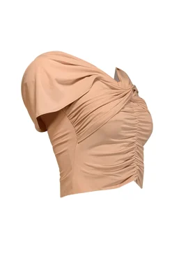 Self-Portrait - Beige Ruched Off-the-Shoulder Top Sz 2