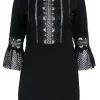 Self-Portrait - Black Long Sleeve Lace Trim Mini Dress Sz 6