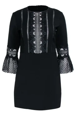 Self-Portrait - Black Long Sleeve Lace Trim Mini Dress Sz 6