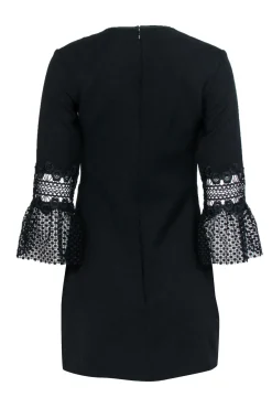 Self-Portrait - Black Long Sleeve Lace Trim Mini Dress Sz 6
