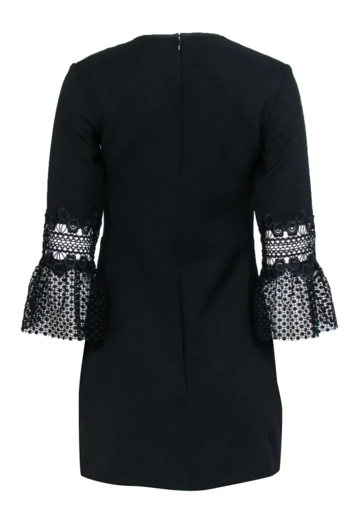 Self-Portrait - Black Long Sleeve Lace Trim Mini Dress Sz 6