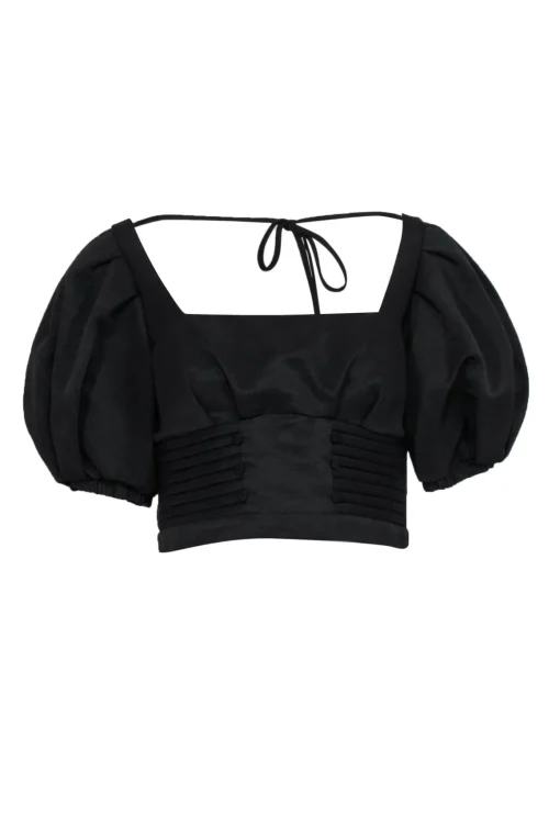Self-Portrait - Black "Ottoman" Square Neck Top Sz 10