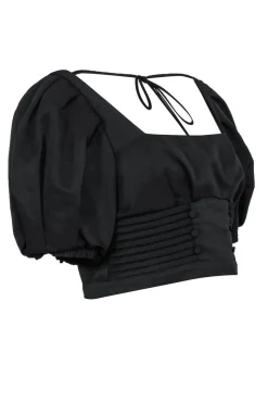 Self-Portrait - Black "Ottoman" Square Neck Top Sz 10