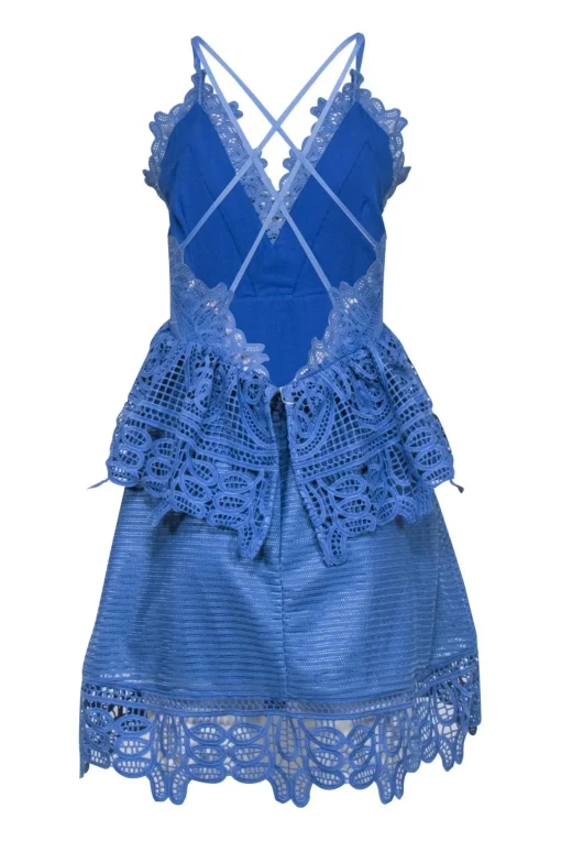 Self-Portrait - Blue Sleeveless Eyelet Peplum Dress Sz M