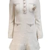 Self-Portrait - Cream Metallic Knit Embellished Dress Sz S