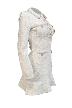 Self-Portrait - Cream Metallic Knit Embellished Dress Sz S