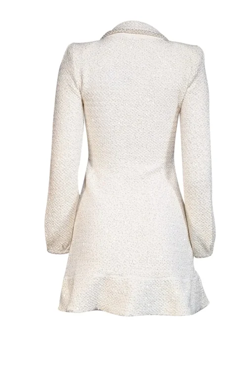 Self-Portrait - Cream Metallic Knit Embellished Dress Sz S