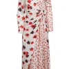 Self-Portrait - Cream w/ Orange Floral Print Asymmetrical Satin Dress Sz 2